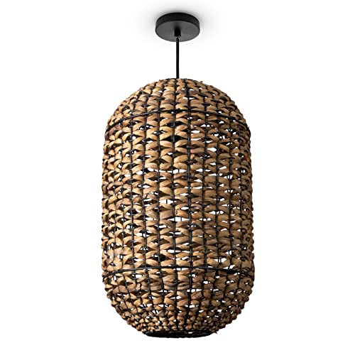 Paco Home Hängeleuchte Bambus Esszimmerlampe Korblampe Hängend Papier Pendellampe Papier Gras Boho Natürlich Bar E27, Lampenart:Pendelleuchte - Typ 3, Farbe:Natur (Ø30cm) von Paco Home