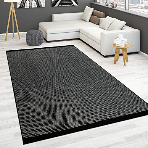 Paco Home Handgewebter Teppich Flachgewebe 100% Wolle Skandinavischer Stil in vers. Farben, Grösse:160x230 cm, Farbe:Schwarz von Paco Home
