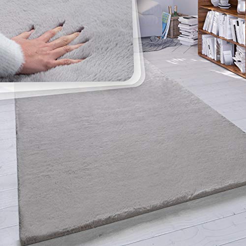 Paco Home Hochflor Teppich Wohnzimmer Schlafzimmer Shaggy Modern Flauschiger Fellteppich Weich Fell Imitat Kunstfell Einfarbig, Grösse:120x160 cm, Farbe:Grau von Paco Home