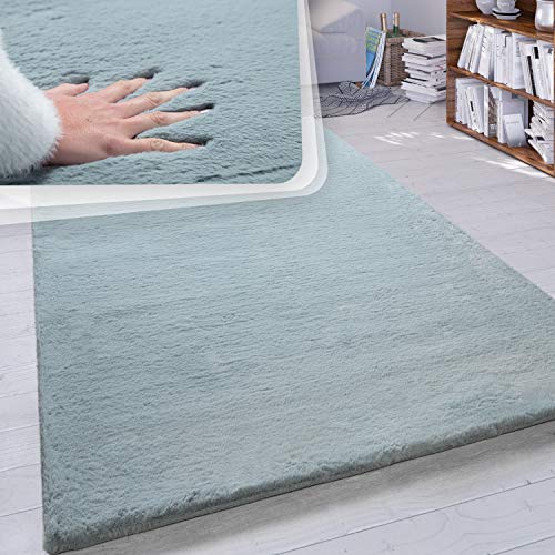 Paco Home Hochflor Teppich Wohnzimmer Schlafzimmer Shaggy Modern Flauschiger Fellteppich Weich Fell Imitat Kunstfell Einfarbig, Grösse:80x300 cm, Farbe:Türkis von Paco Home