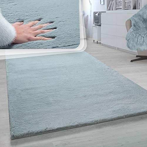 Paco Home Hochflor Teppich Für Wohnzimmer Softes Kaninchenfell Imitat Kunstfell In Türkis, Grösse:Ø 200 cm Rund von Paco Home