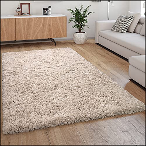 Paco Home Hochflor Teppich Kuschelig Modern Shaggy Flokati Stil Gemütlich Uni In Beige, Grösse:200x290 cm von Paco Home