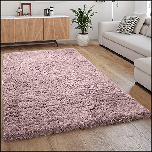 Paco Home Hochflor Teppich Kuschelig Modern Shaggy Flokati Stil Gemütlich Uni Rosa, Grösse:120x160 cm von Paco Home