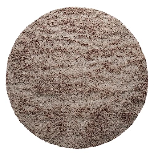 Paco Home Hochflor Teppich Rund Wohnzimmer Schlafzimmer rutschfest Shaggy Modern Flauschig Einfarbig Langflor Kunstfell, Grösse:160 cm Rund, Farbe:Taupe von Paco Home