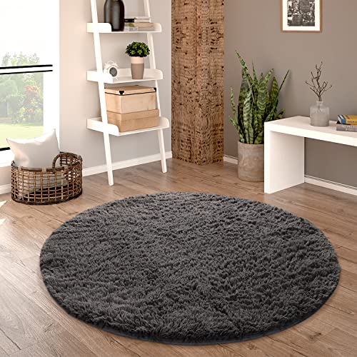 Paco Home Hochflor Teppich Rund Wohnzimmer Schlafzimmer rutschfest Shaggy Modern Flauschig Einfarbig Langflor Kunstfell, Grösse:200 cm Rund, Farbe:Anthrazit Paco Home Hochflor Teppich Rund Wohnzimmer Schlafzimmer rutschfest Shaggy Modern Flauschig Einfarbig Langflor Kunstfell, Grösse:200 cm Rund, Farbe:Anthrazit von Paco Home