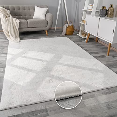 Paco Home Hochflor Teppich Wohnzimmer Flauschig Fellteppich Kunstfell Plüsch Shaggy Weich Fellimitat, Grösse: 160x220 cm, Farbe: Weiß von Paco Home