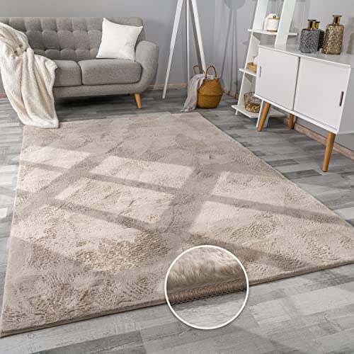 Paco Home Hochflor Teppich Wohnzimmer Flauschig Fellteppich Kunstfell Plüsch Shaggy Weich Fellimitat, Grösse: 200x280 cm, Farbe: Beige von Paco Home