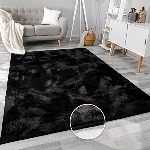 Paco Home Hochflor Teppich Wohnzimmer Flauschig Fellteppich Kunstfell Plüsch Shaggy Weich Fellimitat, Grösse: 200x280 cm, Farbe: Schwarz von Paco Home