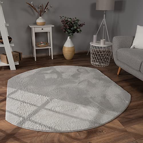 Paco Home Hochflor Teppich Wohnzimmer Flauschig Fellteppich Kunstfell Plüsch Shaggy Weich Fellimitat, Grösse:150x170 cm Oval, Farbe:Grau von Paco Home