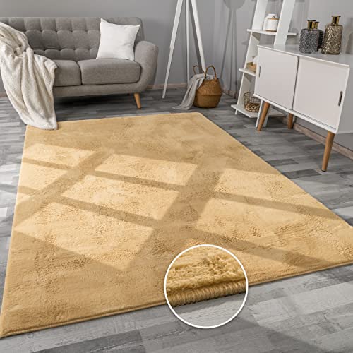 Paco Home Hochflor Teppich Wohnzimmer Flauschig Fellteppich Kunstfell Plüsch Shaggy Weich Fellimitat, Grösse:200x290 cm, Farbe:Gelb von Paco Home