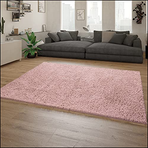 Paco Home Hochflor Teppich Wohnzimmer Flauschig Weich Modern Schlafzimmer Shaggy Flokati Optik Einfarbig, Grösse:240x340 cm, Farbe:Pink von Paco Home