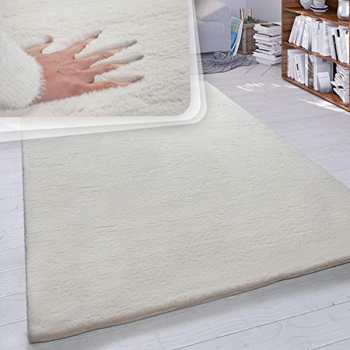 Paco Home Hochflor Teppich Wohnzimmer Schlafzimmer Shaggy Modern Flauschiger Fellteppich Weich Fell Imitat Kunstfell Einfarbig, Grösse:140x200 cm, Farbe:Creme von Paco Home