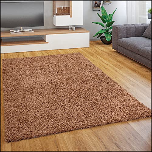 Paco Home Teppich Wohnzimmer Schlafzimmer Hochflor Shaggy Flokati Optik Einfarbiges Design Weich Flauschig Moderne Deko, Grösse:70x250 cm, Farbe:Terrakotta von Paco Home