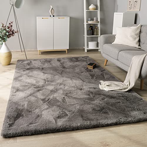 Paco Home Hochflor Teppich Wohnzimmer Schlafzimmer Modern Flauschiger Fellteppich Fell Imitat Kunstfell Langflor, Grösse:120x160 cm, Farbe:Anthrazit von Paco Home