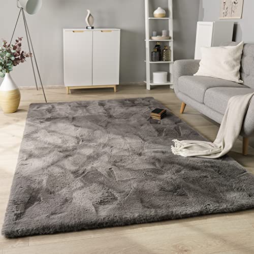 Paco Home Hochflor Teppich Wohnzimmer Schlafzimmer Modern Flauschiger Fellteppich Fell Imitat Kunstfell Langflor, Grösse:160x230 cm, Farbe:Anthrazit von Paco Home