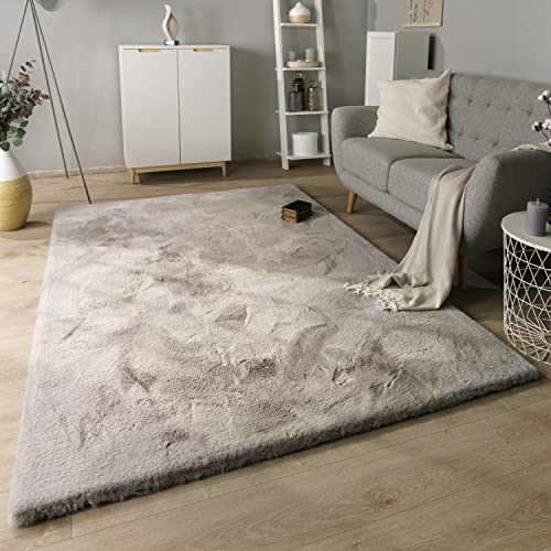 Paco Home Hochflor Teppich Wohnzimmer Schlafzimmer Modern Flauschiger Fellteppich Fell Imitat Kunstfell Langflor, Grösse:80x150 cm, Farbe:Grau von Paco Home