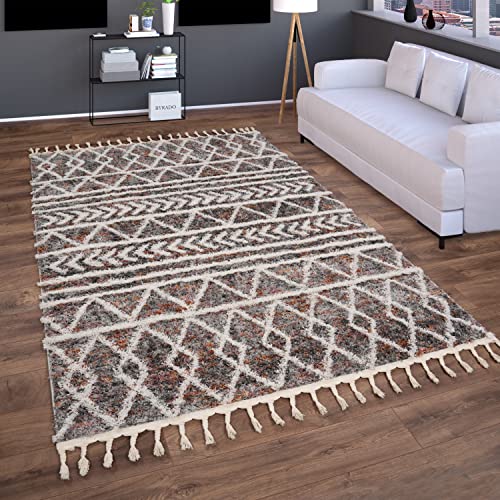 Paco Home Hochflor Teppich Wohnzimmer Schlafzimmer Shaggy Boho Modern Skandinavisch Geometrisches Rautenmuster Fransen, Grösse:160x220 cm, Farbe:Bunt 2 von Paco Home