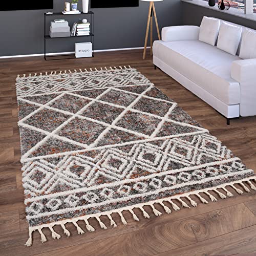 Paco Home Hochflor Teppich Wohnzimmer Schlafzimmer Shaggy Boho Modern Skandinavisch Geometrisches Rautenmuster Fransen, Grösse:200x280 cm, Farbe:Bunt 4 von Paco Home