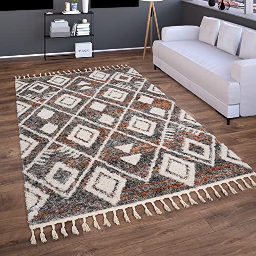 Paco Home Hochflor Teppich Wohnzimmer Schlafzimmer Shaggy Boho Modern Skandinavisch Geometrisches Rautenmuster Fransen, Grösse:60x100 cm, Farbe:Bunt von Paco Home