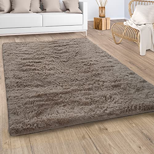 Paco Home Hochflor Teppich Wohnzimmer Schlafzimmer Shaggy Modern Fellteppich Flauschig rutschfest Fell Imitat Kunstfell Beige Taupe, Grösse:120x170 cm von Paco Home