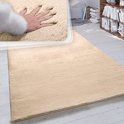 Paco Home Hochflor Teppich Wohnzimmer Schlafzimmer Shaggy Modern Flauschiger Fellteppich Weich Fell Imitat Kunstfell Einfarbig, Grösse:120x160 cm, Farbe:Sand von Paco Home