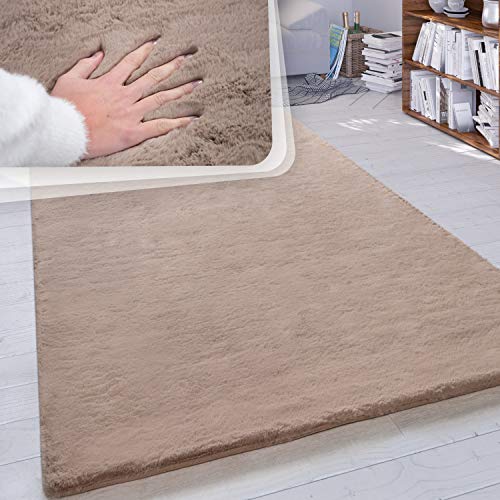 Paco Home Hochflor Teppich Wohnzimmer Schlafzimmer Shaggy Modern Flauschiger Fellteppich Weich Fell Imitat Kunstfell Einfarbig, Grösse:140x200 cm, Farbe:Beige von Paco Home