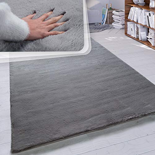 Paco Home Hochflor Teppich Wohnzimmer Schlafzimmer Shaggy Modern Flauschiger Fellteppich Weich Fell Imitat Kunstfell Einfarbig, Grösse:160x230 cm, Farbe:Anthrazit von Paco Home