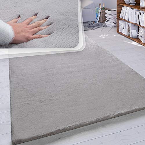 Paco Home Hochflor Teppich Wohnzimmer Schlafzimmer Shaggy Modern Flauschiger Fellteppich Weich Fell Imitat Kunstfell Einfarbig, Grösse:180x200 cm Oval, Farbe:Grau von Paco Home