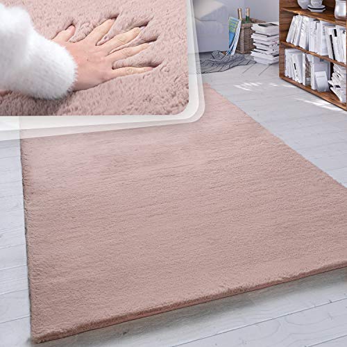 Paco Home Hochflor Teppich Wohnzimmer Schlafzimmer Shaggy Modern Flauschiger Fellteppich Weich Fell Imitat Kunstfell Einfarbig, Grösse:200x290 cm, Farbe:Pink von Paco Home