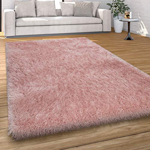 Paco Home Hochflor Teppich Wohnzimmer Schlafzimmer Shaggy Weich Modern Pastell Einfarbiges Design, Grösse:120x170 cm, Farbe:Rosa von Paco Home