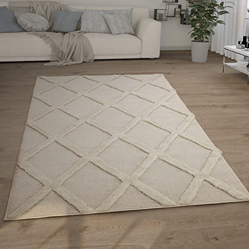 Paco Home Hochflor Teppich Wohnzimmer Shaggy 3D Optik Ethno Boho Vintage Look Weich, Grösse:160x220 cm, Farbe:Creme 5 von Paco Home