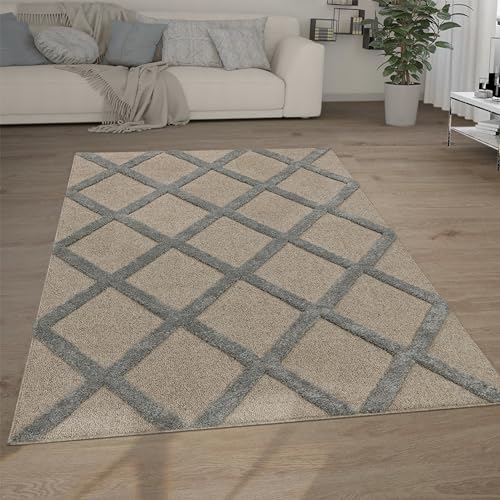 Paco Home Hochflor Teppich Wohnzimmer Shaggy 3D Optik Ethno Boho Vintage Look Weich, Grösse:160x220 cm, Farbe:Grau 2 von Paco Home