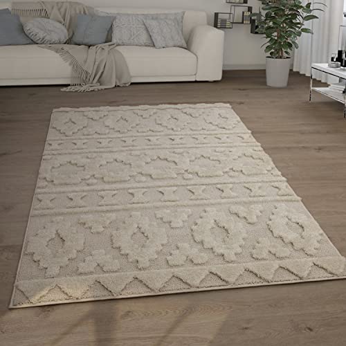 Paco Home Hochflor Teppich Wohnzimmer Shaggy 3D Optik Ethno Boho Vintage Look Weich, Grösse:60x100 cm, Farbe:Creme 4 von Paco Home