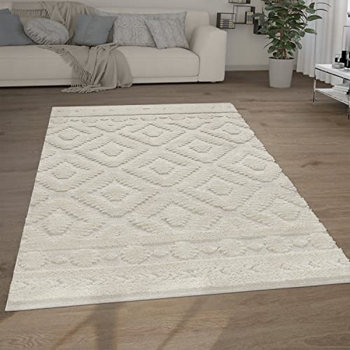 Paco Home Hochflor Teppich Wohnzimmer Shaggy 3D Optik Ethno Boho Vintage Look Weich, Grösse:60x100 cm, Farbe:Creme 8 von Paco Home