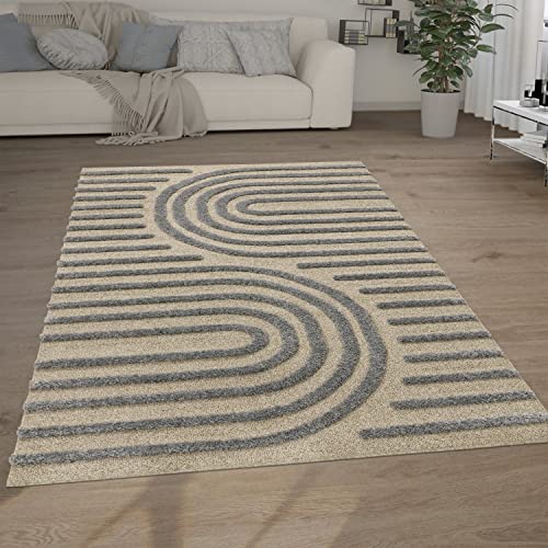 Paco Home Hochflor Teppich Wohnzimmer Shaggy 3D Optik Ethno Boho Vintage Look Weich, Grösse:60x100 cm, Farbe:Grau 4 von Paco Home