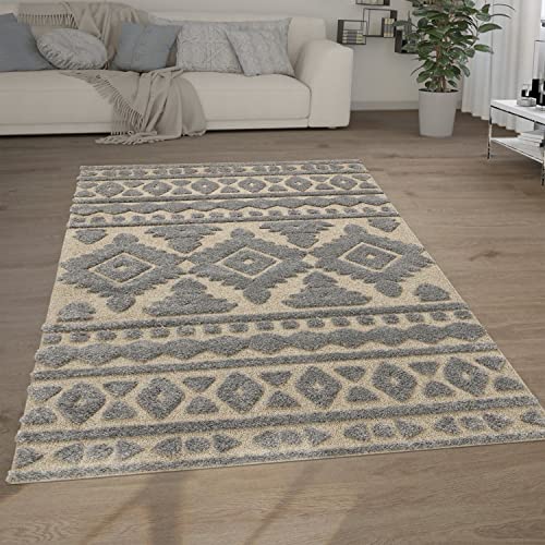 Paco Home Hochflor Teppich Wohnzimmer Shaggy 3D Optik Ethno Boho Vintage Look Weich, Grösse:80x150 cm, Farbe:Grau 3 Paco Home Hochflor Teppich Wohnzimmer Shaggy 3D Optik Ethno Boho Vintage Look Weich, Grösse:80x150 cm, Farbe:Grau 3 von Paco Home