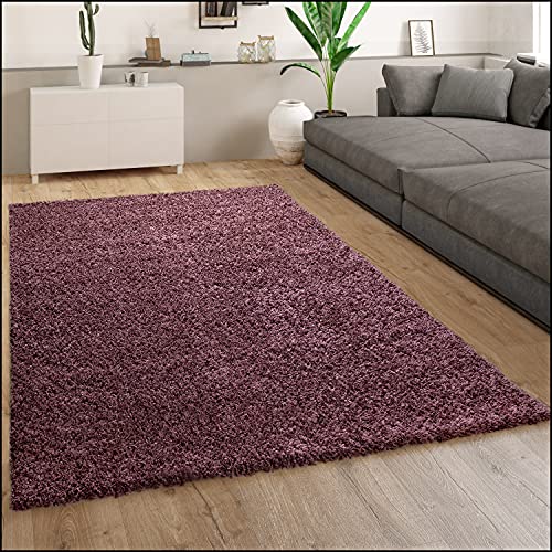 Paco Home Hochflor Teppich Wohnzimmer Shaggy Langflor Modern Einfarbig Lila Violett, Grösse:140x200 cm von Paco Home