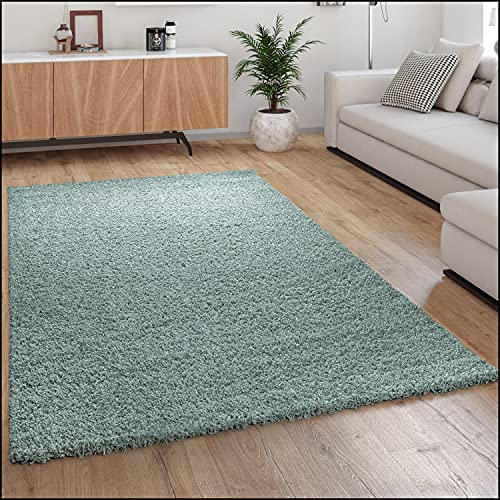 Paco Home Hochflor Teppich Wohnzimmer Shaggy Langflor Modern Einfarbig Ohne Muster, Grösse:200x280 cm, Farbe:Türkis von Paco Home