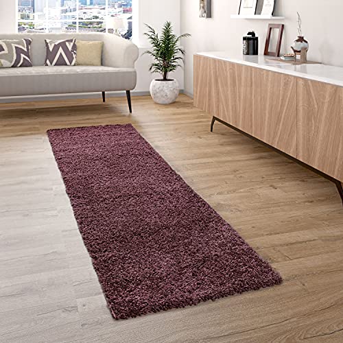 Paco Home Hochflor Teppich Wohnzimmer Shaggy Langflor Modern Einfarbig Ohne Muster, Grösse:70x250 cm, Farbe:Lila von Paco Home