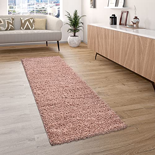 Paco Home Hochflor Teppich Wohnzimmer Shaggy Langflor Modern Einfarbig Ohne Muster, Grösse:70x250 cm, Farbe:Rosa von Paco Home