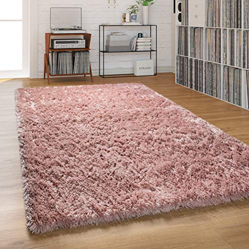 Paco Home Hochflor Teppich Wohnzimmer Shaggy Pastell Einfarbig Weich Flauschig Langflor, Grösse:140x200 cm, Farbe:Pink von Paco Home