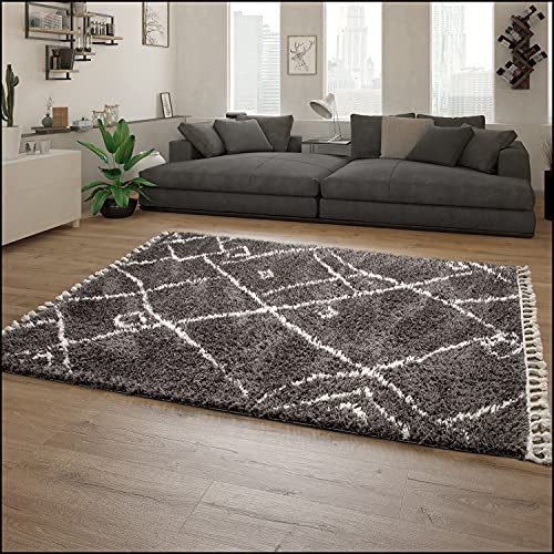 Paco Home Hochflor Teppich Wohnzimmer Shaggy Skandinavisch Fransen Flauschig Modern Langflor, Grösse:140x200 cm, Farbe:Anthrazit 2 Paco Home Hochflor Teppich Wohnzimmer Shaggy Skandinavisch Fransen Flauschig Modern Langflor, Grösse:140x200 cm, Farbe:Anthrazit 2 von Paco Home