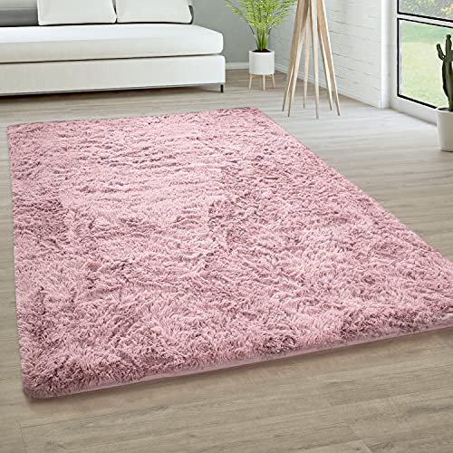 Paco Home Hochflor Teppich Wohnzimmer rutschfest Fellteppich Shaggy Flauschig Weich Modern Kunstfell Fell Imitat Einfarbig, Grösse:200x290 cm, Farbe:Alt-Rosa von Paco Home