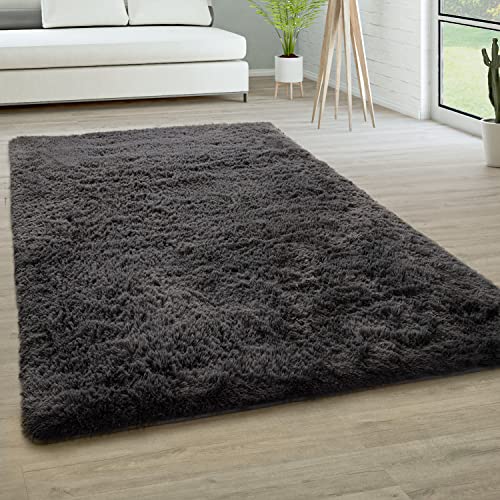 Paco Home Hochflor Teppich Wohnzimmer rutschfest Fellteppich Shaggy Flauschig Weich Modern Kunstfell Fell Imitat Einfarbig, Grösse:200x290 cm, Farbe:Anthrazit von Paco Home