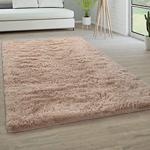 Paco Home Hochflor Teppich Wohnzimmer rutschfest Fellteppich Shaggy Flauschig Weich Modern Kunstfell Fell Imitat Einfarbig, Grösse:200x290 cm, Farbe:Beige von Paco Home