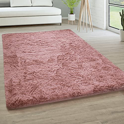 Paco Home Hochflor Teppich Wohnzimmer rutschfest Fellteppich Shaggy Flauschig Weich Modern Kunstfell Fell Imitat Einfarbig, Grösse:200x290 cm, Farbe:Dunkel Rosa von Paco Home