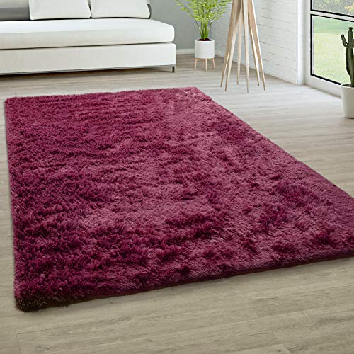 Paco Home Hochflor Teppich Wohnzimmer rutschfest Fellteppich Shaggy Flauschig Weich Modern Kunstfell Fell Imitat Einfarbig, Grösse:200x290 cm, Farbe:Lila von Paco Home