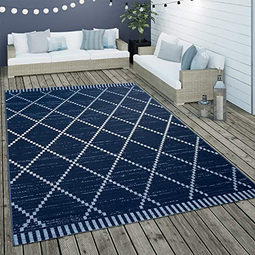 Paco Home In- & Outdoor Flachgewebe Teppich Ethno Geometrisch Skandi-Design In Blau Weiß, Grösse:200x290 cm von Paco Home