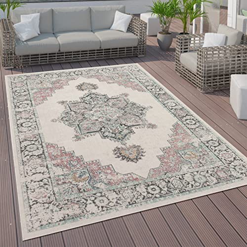 Paco Home Outdoor Teppich Kurzflor Garten Terrasse Wohnzimmer Vintage Pastell Orientalisches Muster Modern, Grösse:240x330 cm, Farbe:Creme von Paco Home