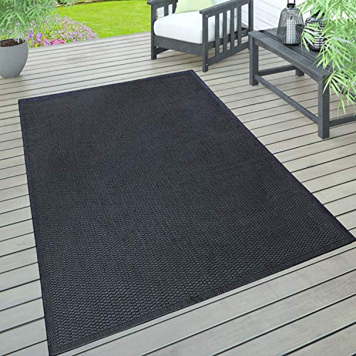 Paco Home In- & Outdoor Teppich, Terrasse u. Balkon, Wetterfest Einfarbig Mit Struktur, Grösse:200x350 cm, Farbe:Navy-Blau von Paco Home